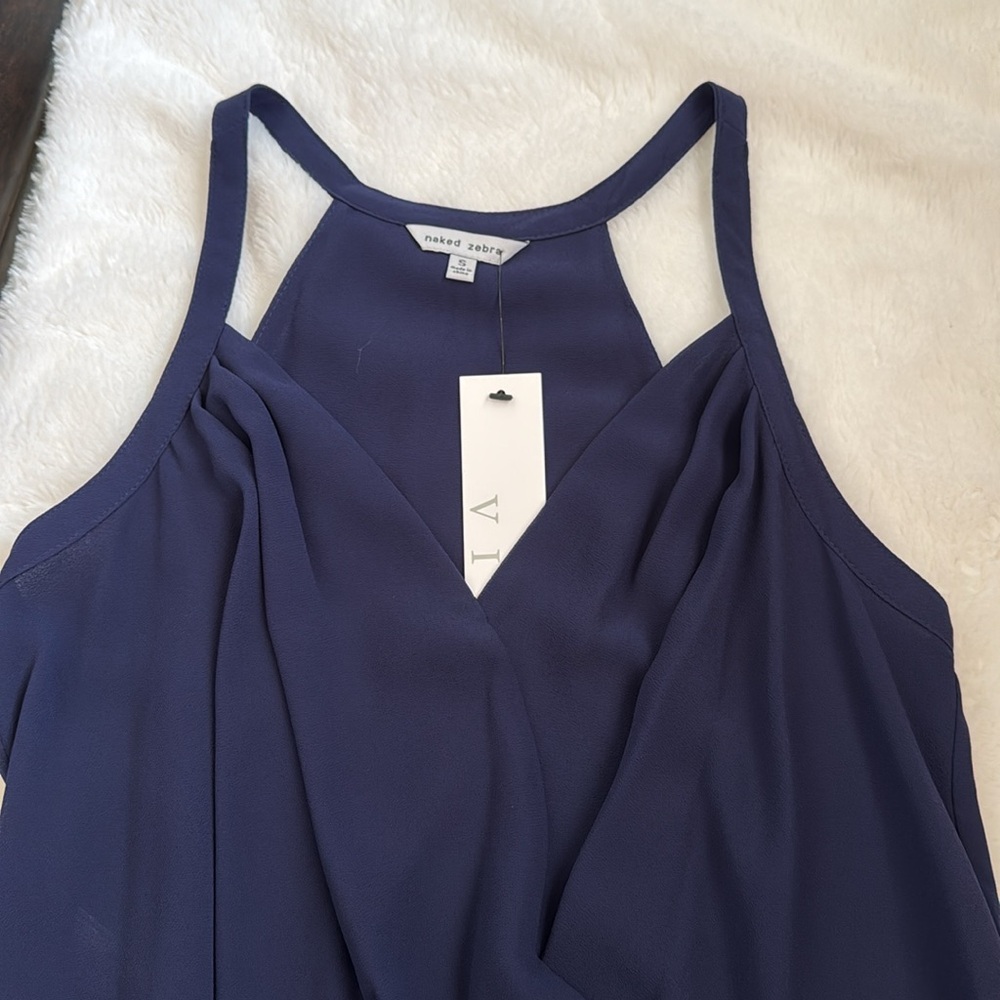 NWT Naked Zebra Elegant Navy Blue Top Size S - Picture 2 of 12